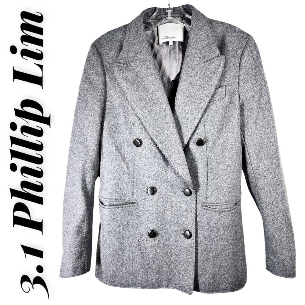 3.1 PHILLIP LIM Trompe l’Oeil Wool Blend Double Breasted‎ Peacoat, Size 2